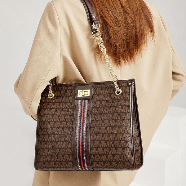 

wholesale factory ladies leathers shoulder bags simple joker striped handbags retro contrast leather tote bag street trend large capacity po