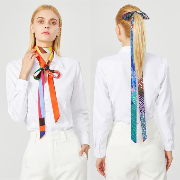 

fashion brand scarf women hair female belt design skinny bag scarves for ladies silk tie ribbons, Blue;gray