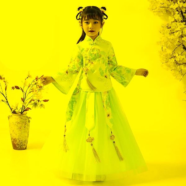 Ethnische Kleidung Mädchen Han Fu chinesischen Stil Stickerei Blumenmädchen Kleid für Hochzeit Party Abend Geburtstag Kleider Baby Abschlusskleid