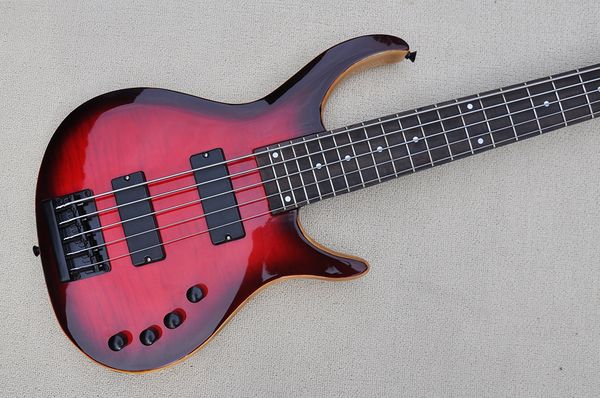 Factory Custom 5 Strings Red E-Bass Black Hardwares Neck Through Body Active Circuit Angebot Customized