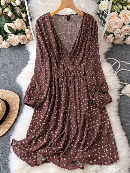 

plus surplice neck allover print dress x9e7#, Black