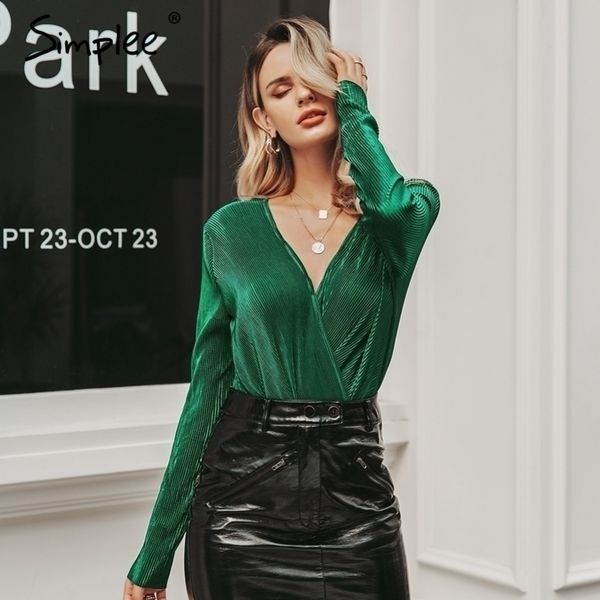 

vneck pleated bodysuit women casual solid long sleeve slim bodysuit jumpsuit autumn winter bodycon bodysuit y200401, Black;white