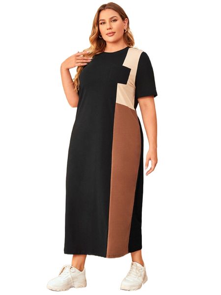 

plus colorblock maxi dress 59rs#, Black