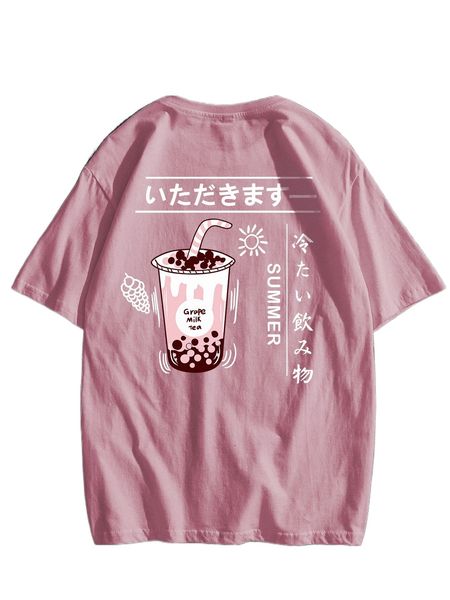 

men japanese letter and grapes print tee m6t2#, White;black