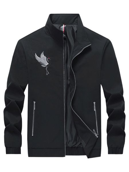 

men crane embroidery zip up jacket j3co#, Black;brown