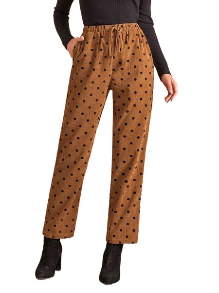 

emery rose drawstring waist polka dot print pants f1ui#, Black;white