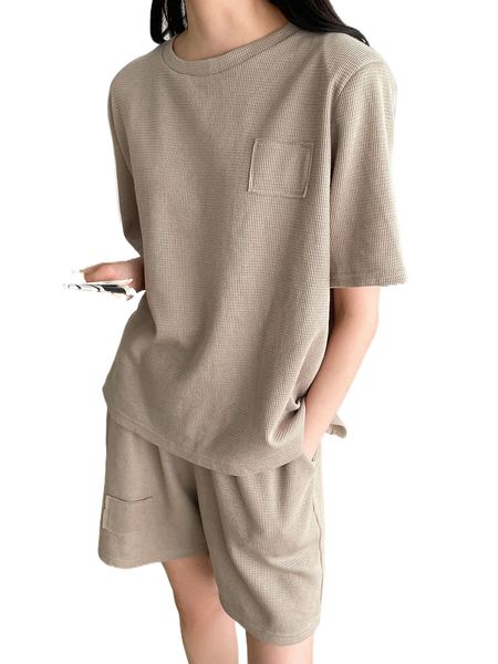 

dazy patched detail waffle knit tee & shorts o4nz#, White