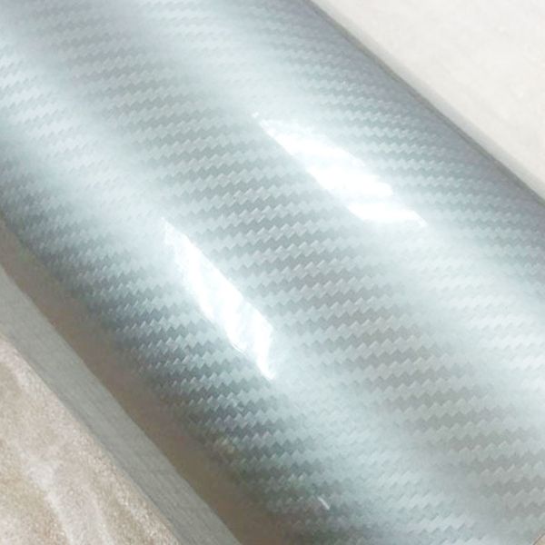 

glossy silver 5d carbon fiber vinyl film car stickers waterproof diy motorcycle automobiles car styling wrap roll accessories