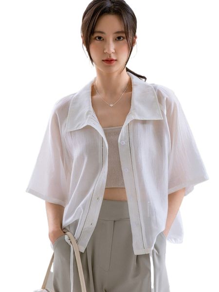 

dazy-less raglan sleeve drawstring hem sheer blouse p3dd#, White