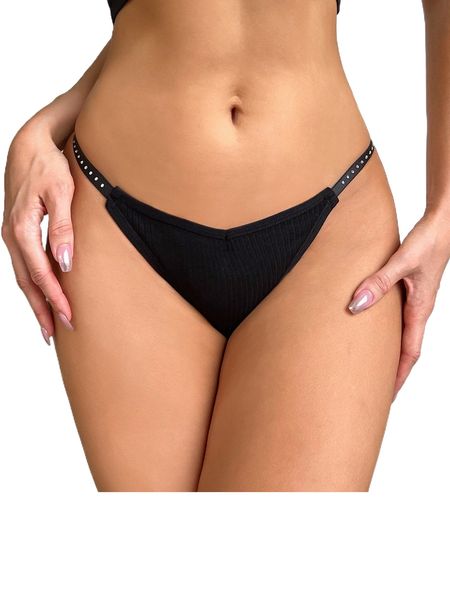 

rhinestone contrast tape panty 031f#, Black;red