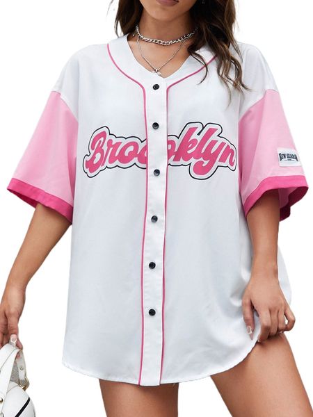 

letter graphic contrast piping drop shoulder shirt s5kx#, White