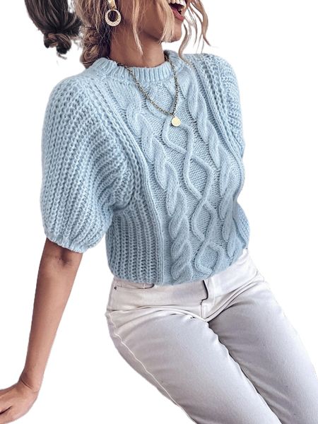 

puff sleeve cable knit g2kd#, White;black