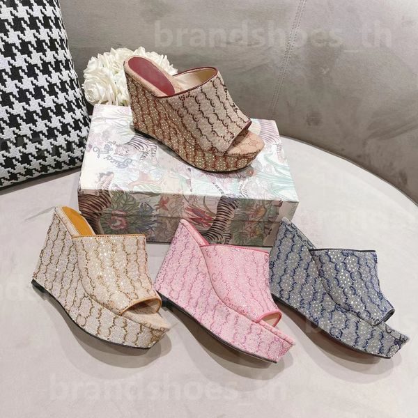 

designer sandals denim slippers women slippers platform sandal classic embroidered letter slipper thick bottom wedge shoes rubber flip flops, Black