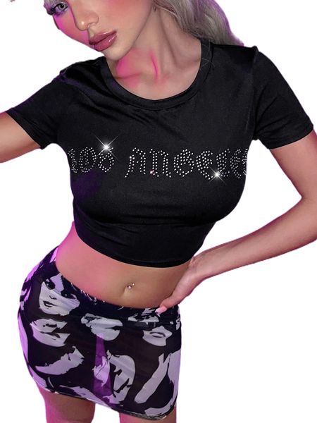 

rhinestone letter pattern crop tee s2by#, White