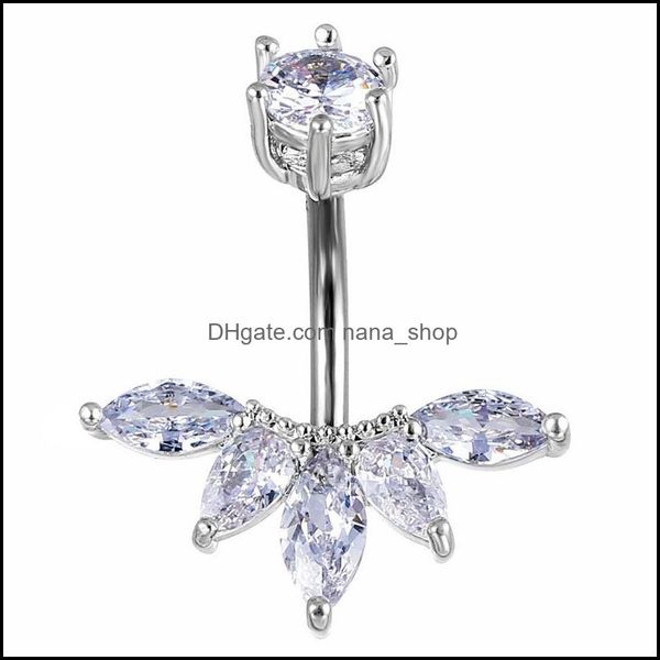 

navel bell button rings body jewelry umbilical ring double-headed crown zircon stainless steel belly piercings nails drop delivery 2021 fd, Silver