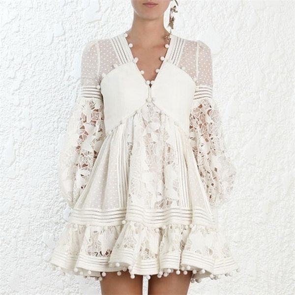 

spring autumn deep v neck lace beach mini sukienki patchwork embroidery party dress vestidos verano robe femme jurken y200910, Black;gray