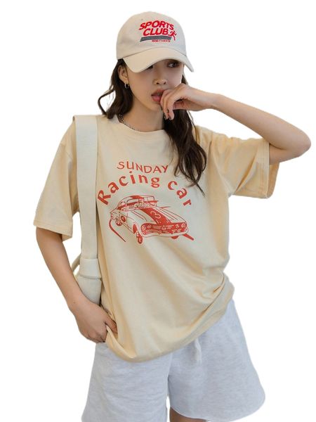 

dazy c.ar & l.etter graphic d.rop s.houlder tee k5w1#, White