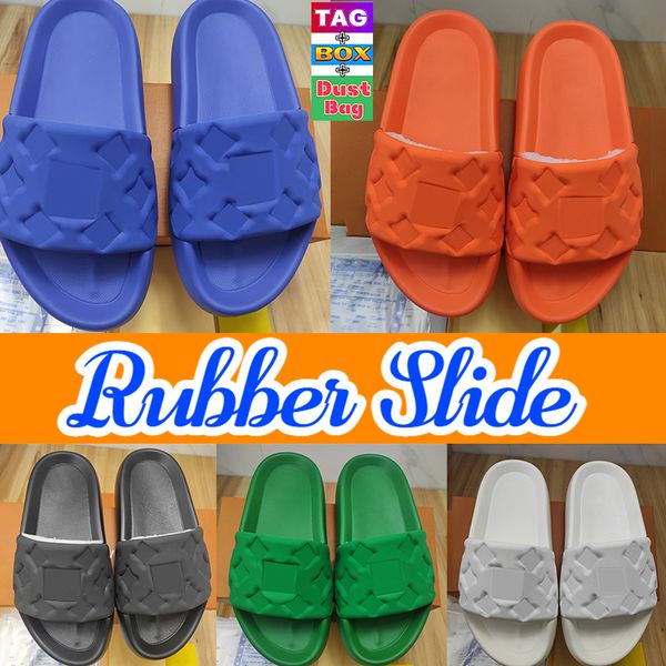 

flat slippers waterfront embossed mule rubber slide luxury mens women shoes summer beach indoor outdoor shower fashion designer women slides, Black