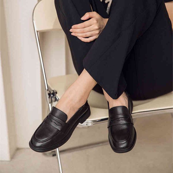 

dress shoes women's shoes autumn lefu women's leather flat sole single small casual, Black