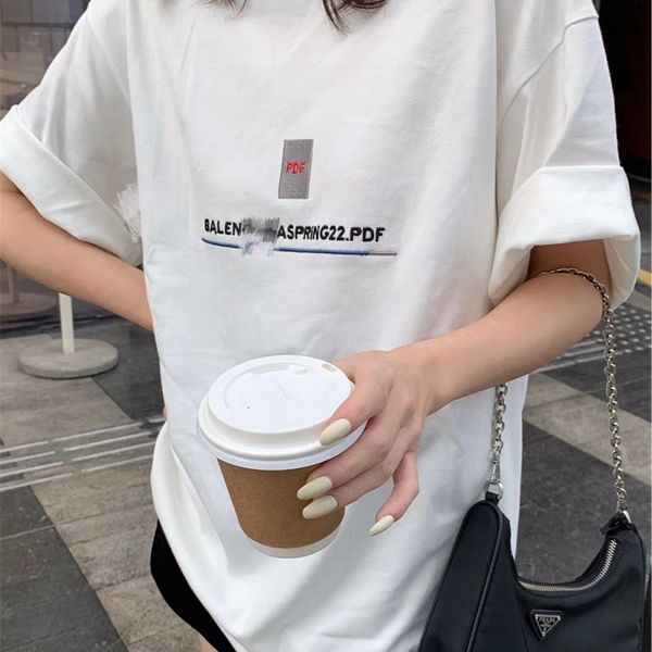 

71% off 2022 summer trendy men's women's clothing 2022 new embroidered large t-shirt not simple for men and women, White