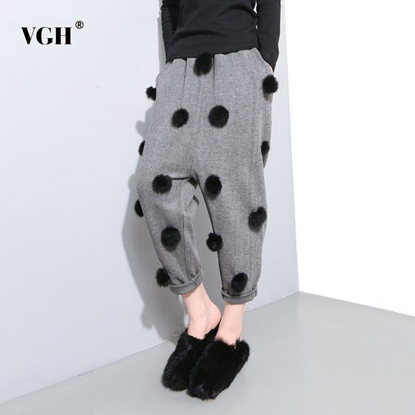 

casual patchwork ball trouser for women high waist loose gray chic harem pants female spring clothing style fashion 210507, Black;white
