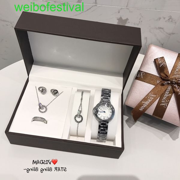 

car blue balloon series ladies watch titanium steel material quartz movement diamond coating wear-resistant mirror luxury 5 pieces gift box2, Slivery;brown