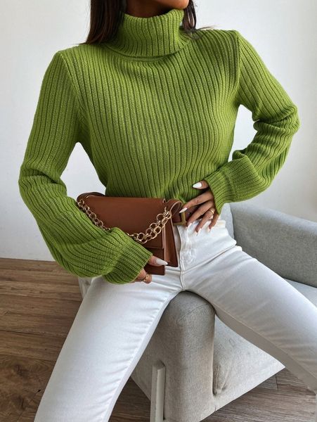 

solid turtleneck bishop sleeve crop sweater f1w7#, White;black