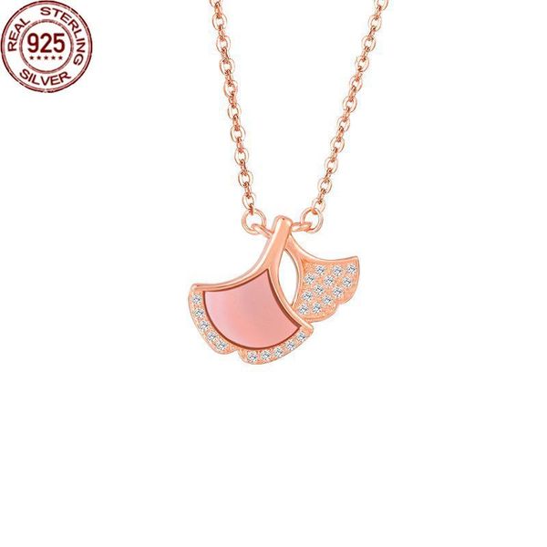 

new s925 sterling silver necklace female gingko leaves versatile collarbone chain white shell temperament micro set pendant jewelry female&#