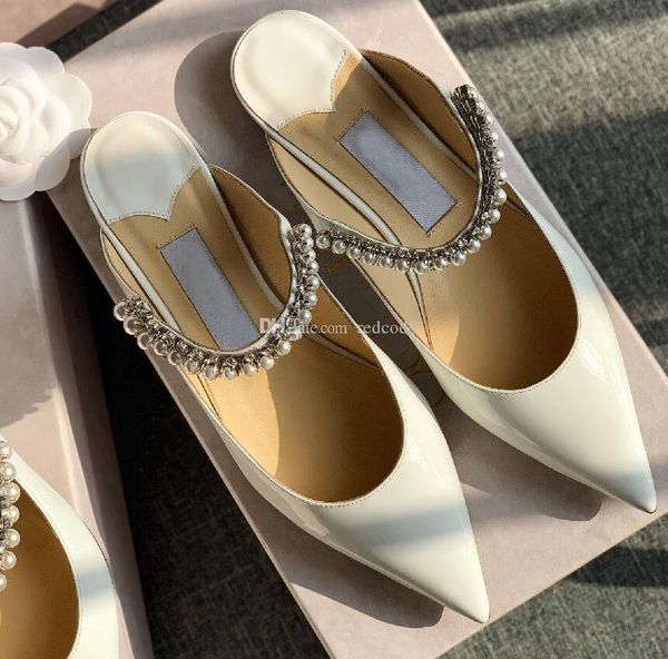 

elegant designer bing slipper pearls & crystal strappy mules sandals wedding party dress bridals stiletto heels women's jimmys choos vo, Black