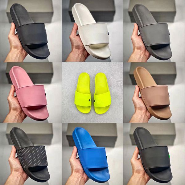 

wmns rubber pool slides writing designer women chunky slippers summer men slide beige white black fluo green outdoor slipper size 35-45