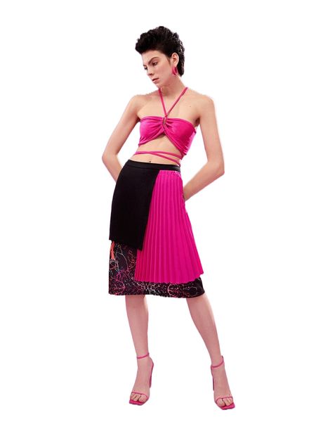 

x joannalsm colorblock & graphic print pleated detail skirt q6y9#, Black