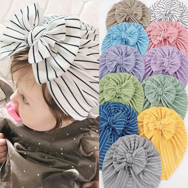 M435 Neue Infant Baby Mädchen Kappe Streifen Bowknot Hut Kinder Turban Kappen Weiche Kopfbedeckung Schädel Beanie Kinder Hüte 11 Farben