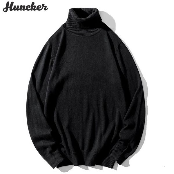 Huncher Mens maglione a collo alto da uomo in pile invernale moda coreana maglione lavorato a maglia Unfine Pullover maglioni neri per gli uomini 201126