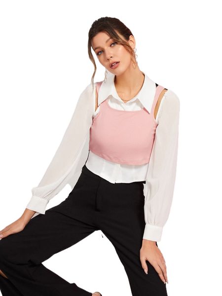 

x kelly hsieh color block blouse & cami d4j7#, White