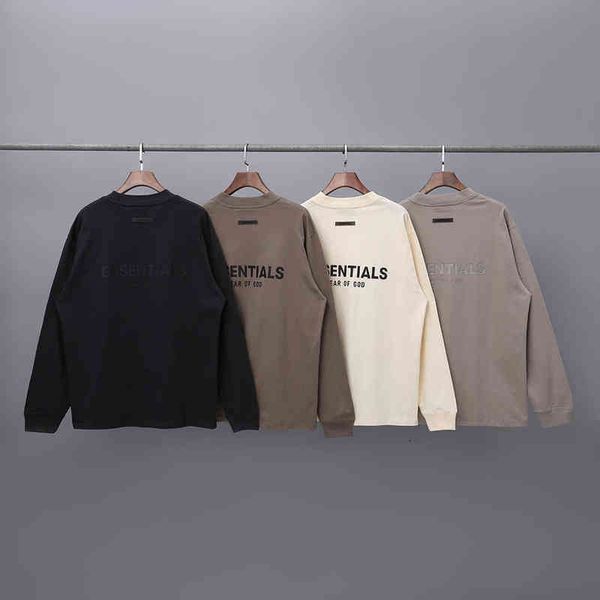 

essential 21ss double line back letter high street long sleeve t shirts backing vintage couple correct t-shirt version versatile pullover du, White;black