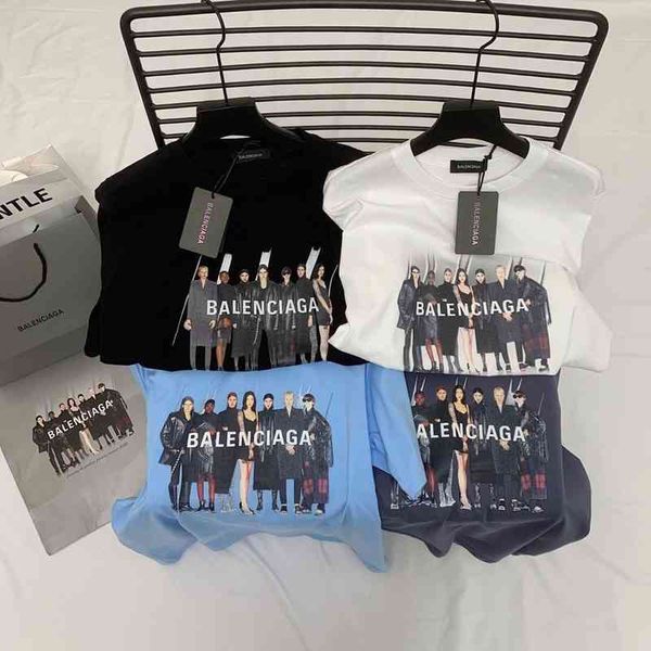 

designer shirts balencaigas spring and summer paris bb family band portrait printed t-shirt short sleeve cotton loose men's and women&#, White;black