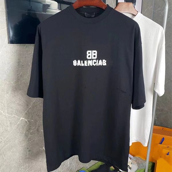 

tee t-shirts 2022 paris new double mosaic printed loose short sleeve men's and women's small collar pullover casual t-shirt clothe, White