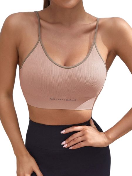 

seamless letter graphic sports bra w8hd#, Gray