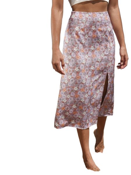 

allover floral print split hem skirt f6zq#, Black