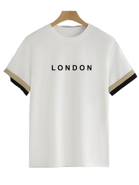 

men letter graphic contrast trim tee c5od#, White;black