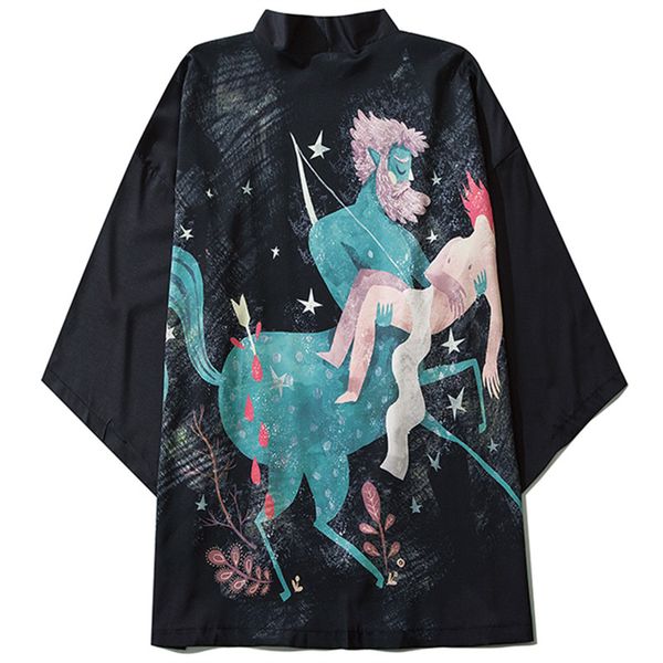 

summer women men shirt cardigan cosplay asian clothes japanese kimonos casual constellation sagittarius print yukata geisha, Red