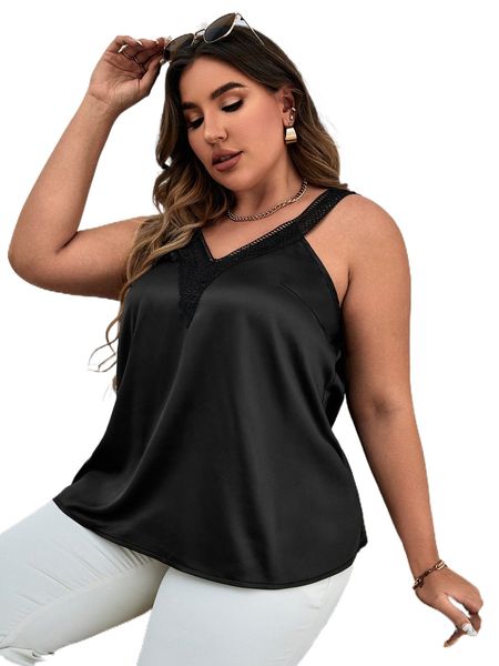 

plus guipure lace panel cami h9hc#, Black