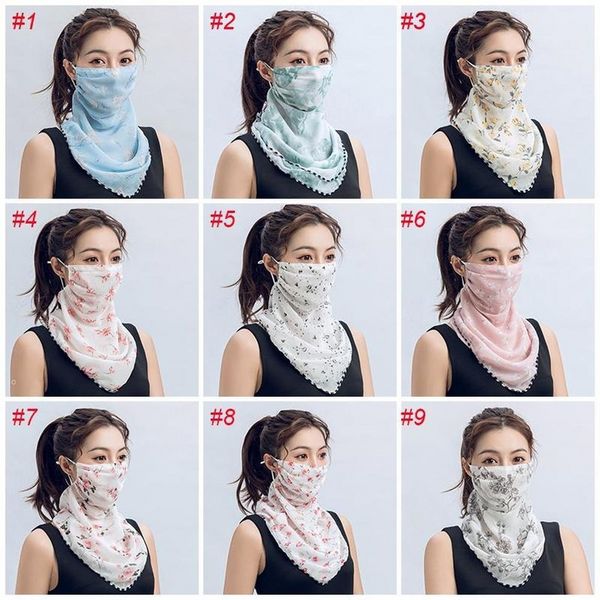 Máscara face de lenço feminino Proteção solar de seda lenço de chiffon de seda de seda ao ar livre halfface lenços à prova de poeira FY6127 SSR