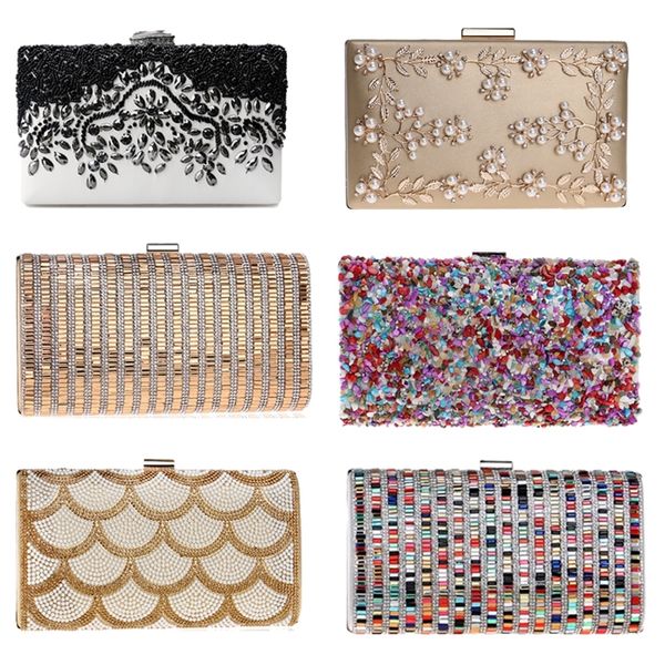 

pu vintage women embroidery beaded evening bags beaded diamonds clutch candy crystal wedding handbags for party female box case 220621