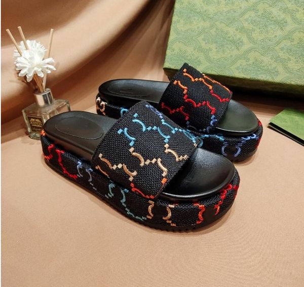 

luxury slipper g mens womens multicolor platform sandal lambskin style flat slides designer sandals fashion summer casual slippers quality, Black