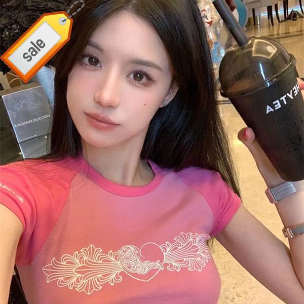 

designer latest fashion trendy brand men's t-shirts women's factory online export ch color powder vine short sleeve t-shirt pure d, White;black