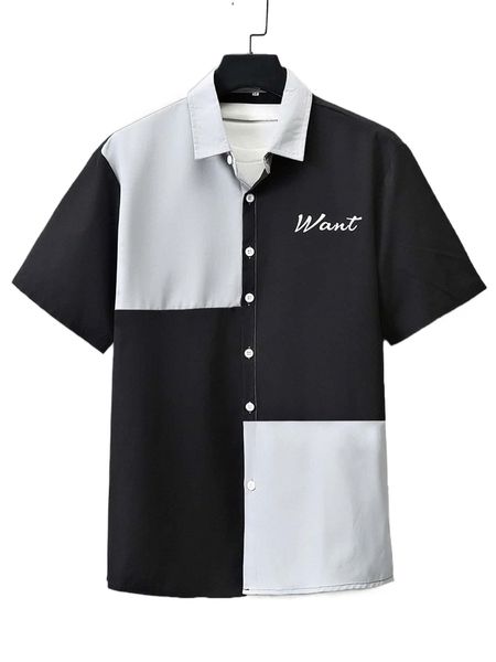 

men letter graphic two tone shirt without tee t2jc#, White;black