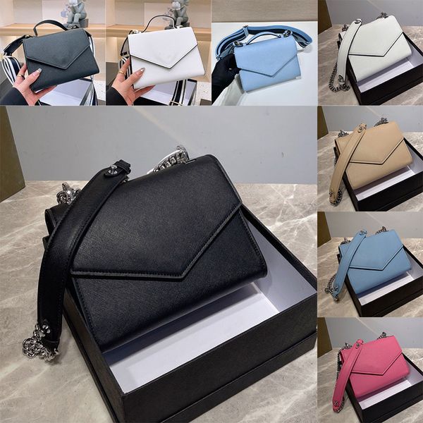 Borsa in pelle e saffiano monocromatica Chiusura con patta magnetica Borsa firmata Tracolla in nastro intrecciato rimovibile Borse a tracolla ricamate Portafoglio a tracolla in nylon