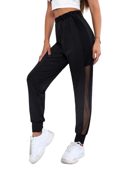 

fishnet insert elastic waist sweatpants o4ci#, Black;white