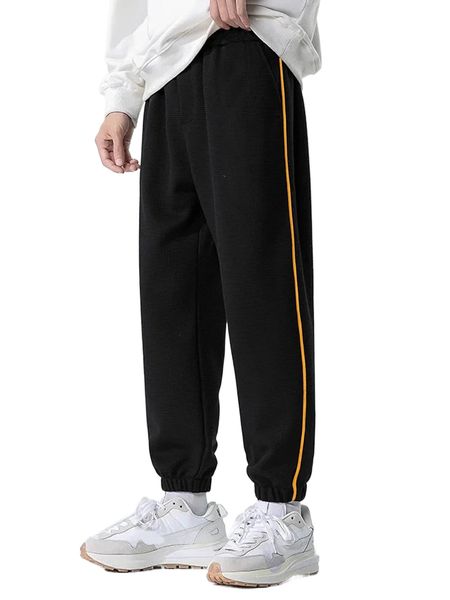 

men side stripe patched drawstring pants q7lg#, Black